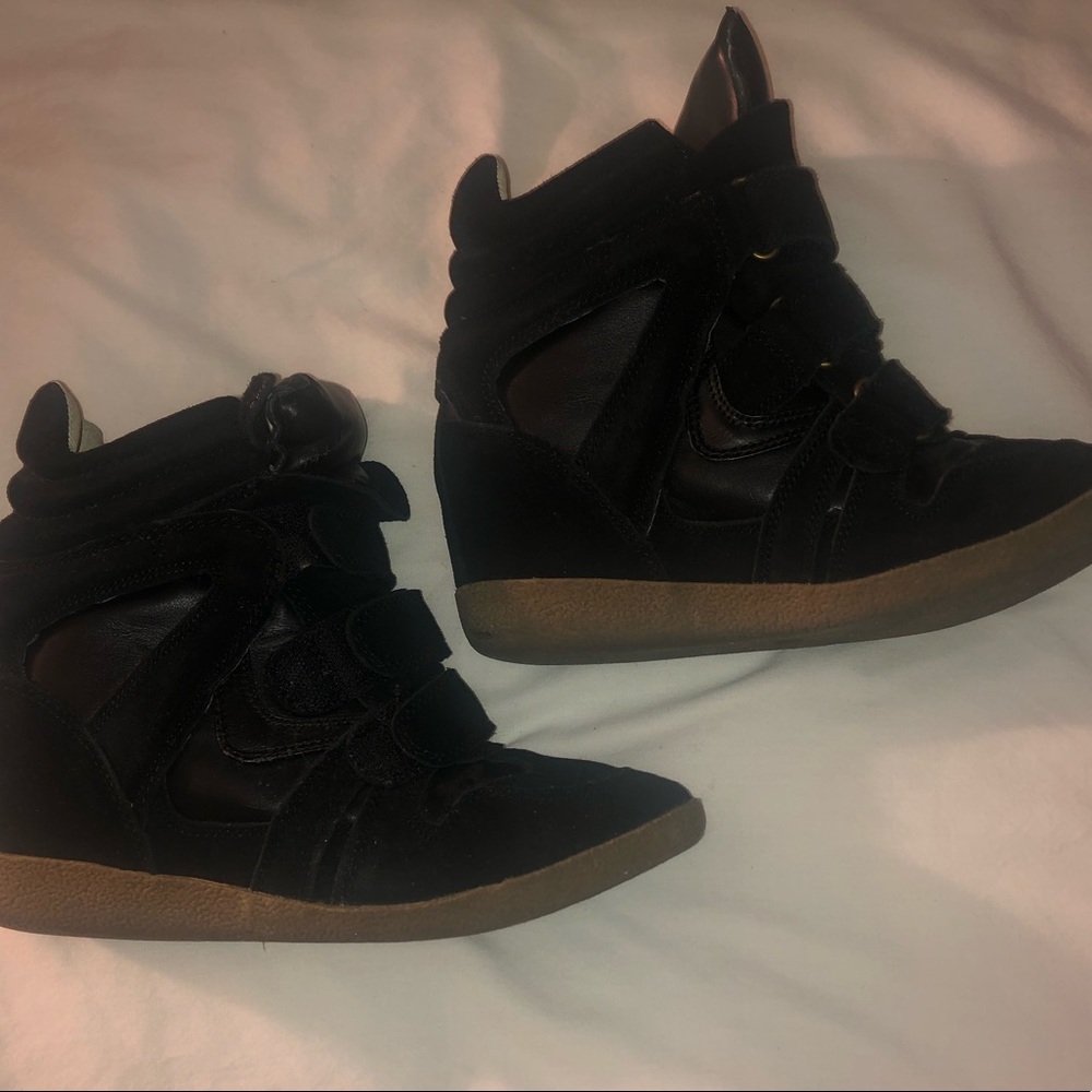 Steve Madden Black Suede & Vegan Leather Sneaker Wedges